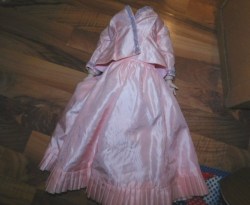 17" PORCELAIN DOLL BODY, SWIVEL WRIST, 2 PIECE PINK SILK SUIT, UNDIES, SHOES NO HEAD